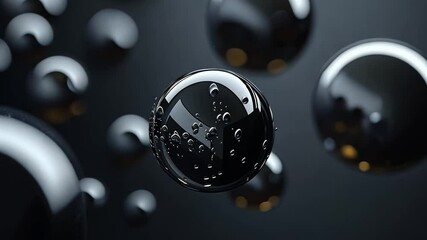 Wall Mural - Celestial Spheres: A mesmerizing collection of floating, reflective spheres. The close-up shot accentuates the sleek, polished surfaces and the way they capture and refract light.
