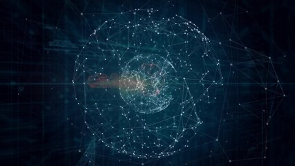 Aufkleber - Animation of network nodes forming spherical structure on dark background
