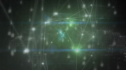 Poster - forming digital landscape, animation of binary code and network connections in green