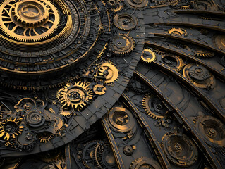 intricate gold and black gear mechanism abstract background