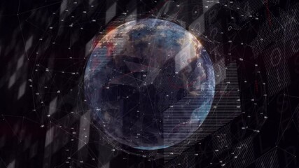 Poster - Digital network and data processing animation surrounding Earth in space