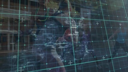 Poster - Running athletes with animation digital data grid overlaying their movement