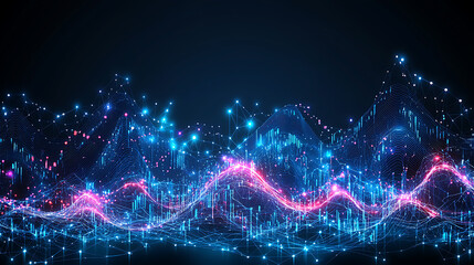 Poster - Dynamic digital waveforms abstract background visual data representation futuristic environment digital art concept