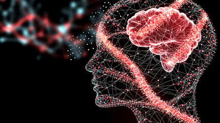 Poster - Exploring neural networks and brain function science laboratory infographic digital art side view cognitive technology