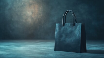 Poster - A sleek black bag stands on a textured surface, illuminated by soft lighting against a dark background, creating an elegant and minimalist aesthetic.