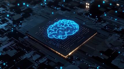 Poster - A digital representation of a brain appears over a circuit board, symbolizing the fusion of technology and artificial intelligence.
