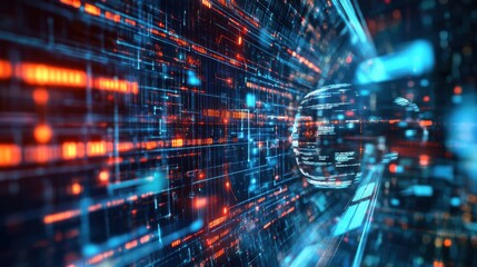 Poster - A vibrant digital tunnel with glowing data streams and abstract patterns, suggesting high-speed technology and futuristic concepts.