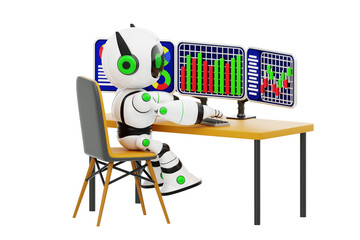 Poster - Office Robot Analyzing Data 3D Character Illustration.