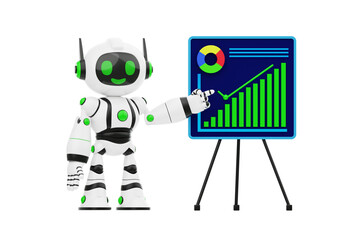 Poster - Robot Presenting Business Chart 3D Character Illustration.