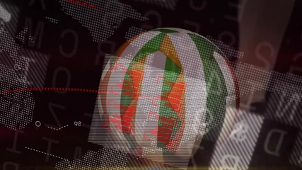 Aufkleber - Digital globe with colorful patterns over binary code and world map animation