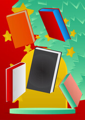 Poster - Mockup product display with Book. Vector cylinder pedestal podium. Stage showcase for presentation. Minimal geometric forms.
