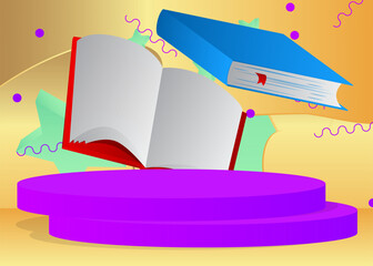 Poster - Mockup product display with Book. Vector cylinder pedestal podium. Stage showcase for presentation. Minimal geometric forms.