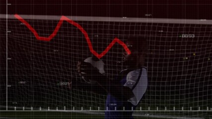 Poster - Kicking soccer ball, player with financial graph overlay in animation scene