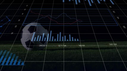 Poster - Financial data graphs overlaying soccer ball on field, creating animation effect