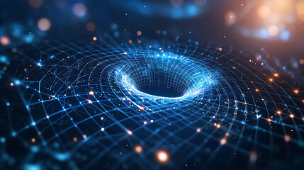 Poster - Dynamic digital visualization of a black hole cosmic space abstract art futuristic environment close-up view conceptual design