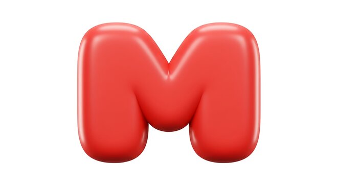 Isolated Red Letter M 3d Rendering with Soft Round Shape