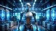 © Kukar Studio - Advanced humanoid robot standing in a futuristic laboratory control room