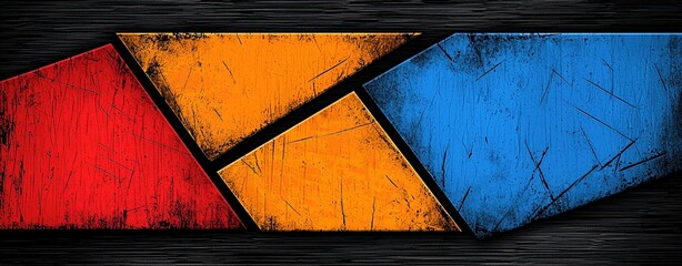 Poster - Abstract Stained Glass Effect Illustration Using Bold Colors and Textures on a Dark Background for Artistic and Modern Design Projects