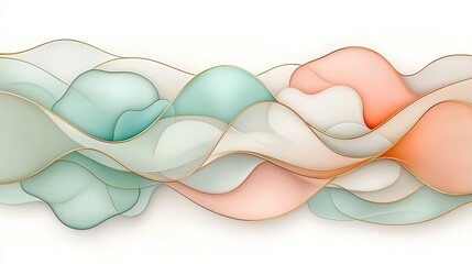 Poster - Ethereal Light Style Illustration Featuring Soft Waves and Gentle Curves in Serene Color Palette of Aqua, Coral, and Cream for Visual Harmony