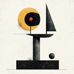 Poster - Abstract Expressionism Illustration Featuring Geometric Shapes, Bold Colors, and Minimalist Design Elements in Black, Yellow, and Red Tones