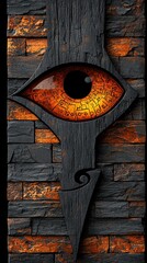 Poster - Intricate Hand-Carved Eye Illustration on Textured Stone Background With Warm Illuminated Details Evoking a Sense of Security and Mystery