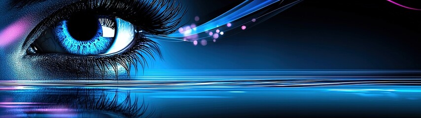 Poster - Captivating Stylized Eye Illustration with Vibrant Blue Highlights and Soft Abstract Elements Perfect for Symbolizing Vision and Perception