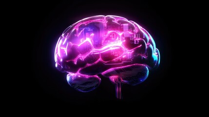 Fototapete - Neon Brain Illustration with Digital Elements and Vibrant Colors