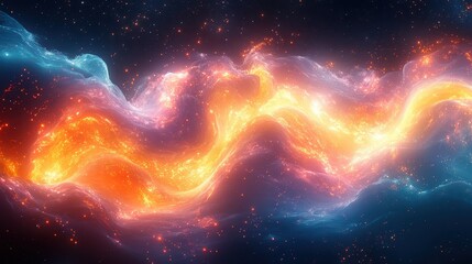 Fototapete - Vibrant Digital Artwork Featuring Abstract Silk Fabric Patterns with Glowing Colors and Intricate Designs Set Against a Cosmic Background