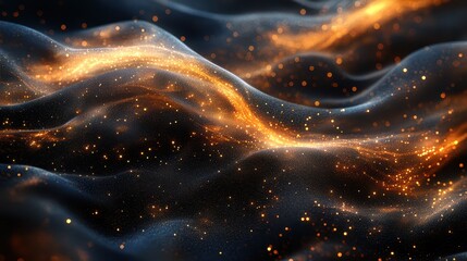 Fototapete - Abstract Digital Artwork of Swirling Silk Fabric with Glowing Particles and Fluid Motion for Creative Projects and Design Use