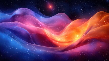Fototapete - Serene Digital Painting of Silk Fabric with Swirling Colors and Celestial Elements Creating a Dreamlike Cosmic Landscape
