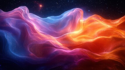 Fototapete - Digital Painting of Swirling Silk Fabric with Vibrant Colors and Abstract Patterns in a Cosmic Background