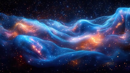 Fototapete - Abstract Digital Painting of Swirling Silk Fabric in Celestial Colors Capturing the Essence of a Vibrant Cosmic Landscape