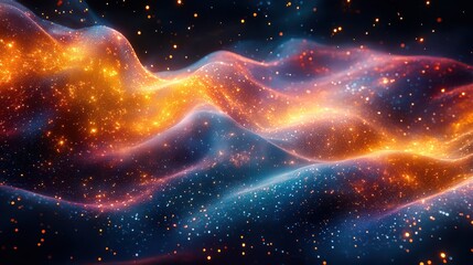Fototapete - Digital Painting of Swirling Silk Fabric with Vibrant Colors and Glittering Stars, Perfect for Backgrounds and Artistic Projects