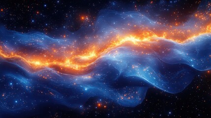 Fototapete - Iridescent Silk Fabric Digital Painting Capturing the Beauty of Cosmic Elements and Celestial Lights in a Vibrant Color Palette