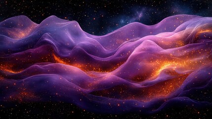 Fototapete - Digital Painting of Elegant Silk Fabric Draped to Mimic Ethereal Waves in Space with Vibrant Colors and Subtle Sparkles