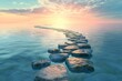 © Aleksandr - Serene ocean sunset with stone path leading toward horizon
