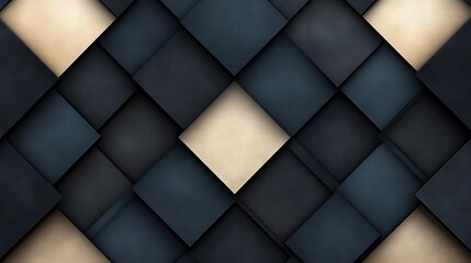 Poster - Abstract Geometric Pattern Beige And Dark Blue Squares