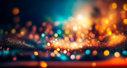 Wall Mural - abstract bokeh lights in vibrant colors create a festive and blurry background, perfect for adding a