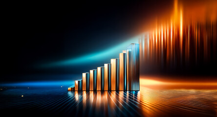 Aufkleber - a metallic bar chart ascends against a backdrop of vibrant orange and blue lights. the abstract desi