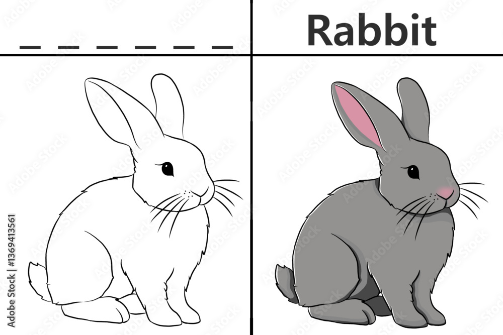 Rabbit coloring pages for kids and learn to recognize letters, animal ...