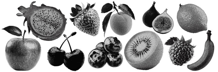 Poster - Set of fruit halftone grunge vector design elements