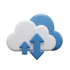 Poster - 3D Render of Blue and White Clouds with Up and Down Arrows on Transparent Background