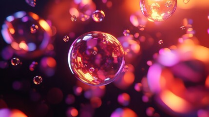 Poster - Abstract floating spheres in a vibrant, colorful arrangement with red, purple, and orange light effects.