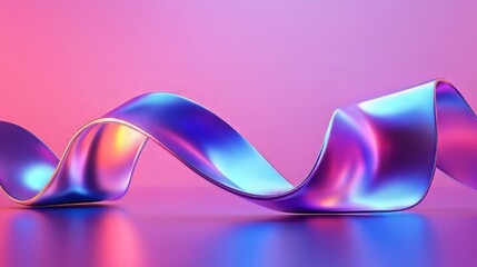 Poster - Abstract iridescent ribbon on a gradient background. Soft lighting accentuates the ribbon's curves.