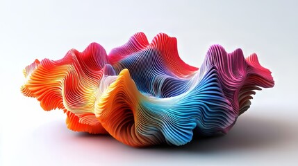Poster - Abstract colorful coral-like structure with flowing, wavy lines on a light background. Contemporary art.