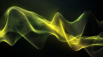 Poster - Abstract yellow luminous waveform. An intricate grid pulses with light in organic, undulating patterns.