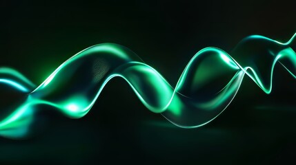 Poster - Luminous waves: an abstract, flowing ribbon in shades of green and teal set against a dark background.