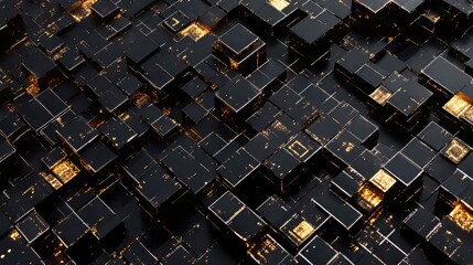 Poster - Abstract geometric background with dark cubes and glowing accents creating a modern, futuristic design.