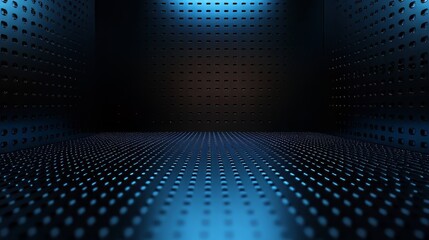 Poster - Perforated surface room lit with cool blue light for a futuristic stage or studio background with dimension