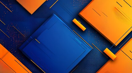 Poster - Modern abstract background with geometric shapes. Bold color palette of blues and oranges, dynamic design.